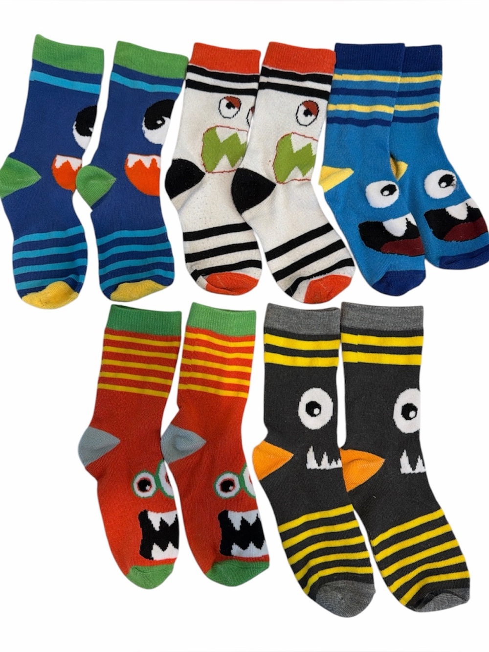 Boys Monster Face Novelty Crew Socks 5 pairs size small